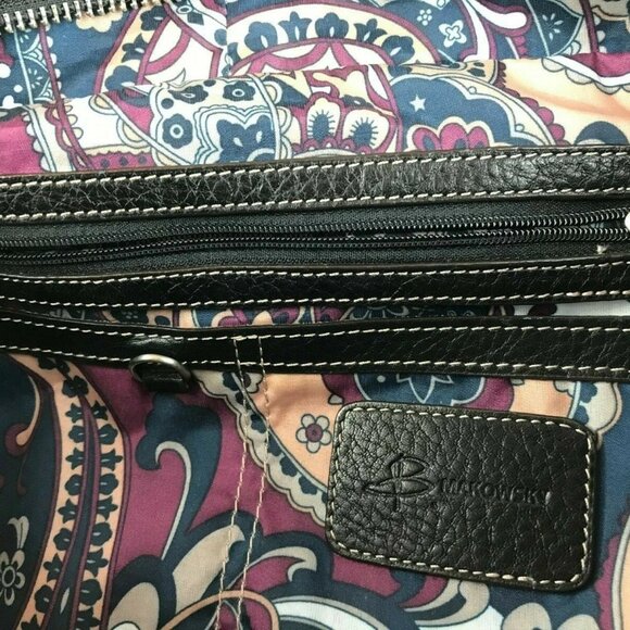 B. Makowsky Leather Handbag Shoulder Bag. Black. Zippers. Rectangular. Zip Top. - Picture 6 of 13